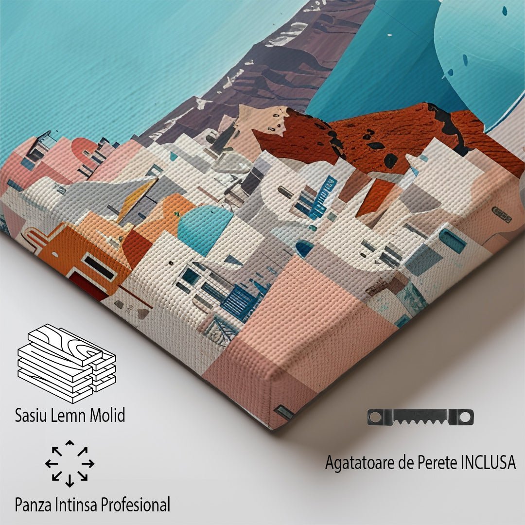 Tablou Canvas Santorini pastel cu mare albastra la orizont | The Print Studio