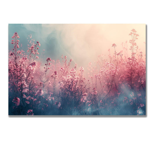 Tablou Canvas camp pastel cu flori roz sub cer senin | The Print Studio