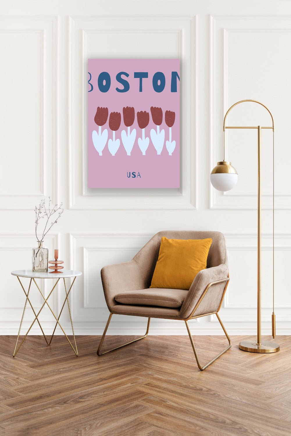 Tablou Canvas lalele vibrante stil grafic in peisaj american | The Print Studio