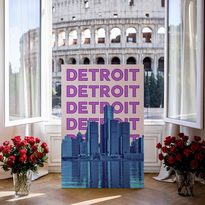 Tablou Canvas skyline Detroit vibrant pop-art colorat | The Print Studio