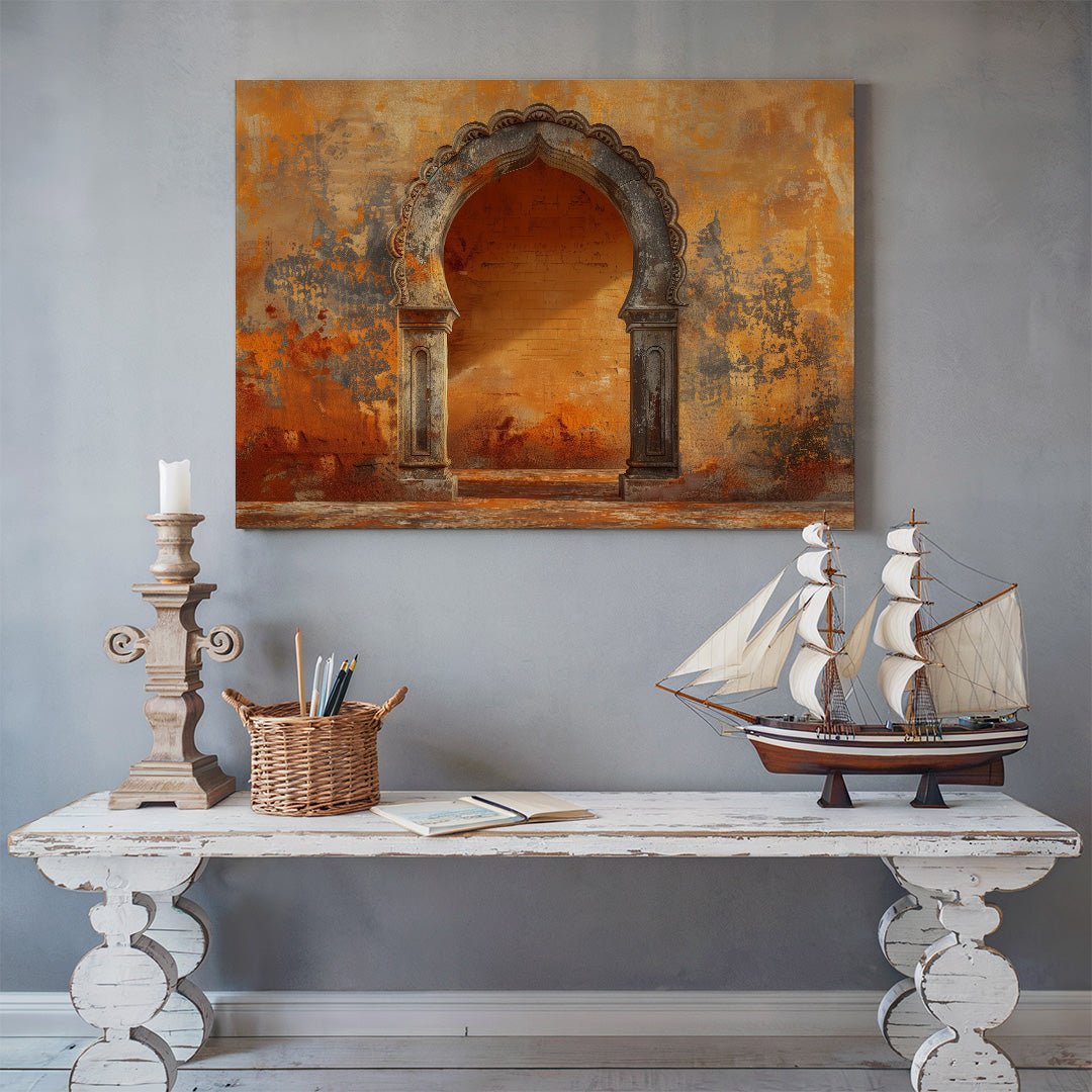 Tablou Canvas poarta orientala cu textura portocalie vie | The Print Studio