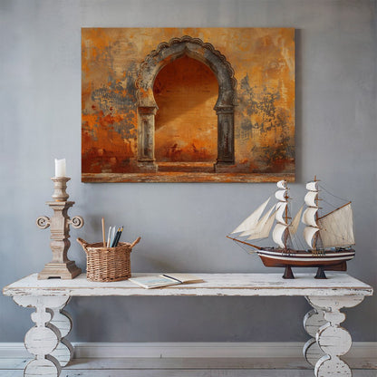 Tablou Canvas poarta orientala cu textura portocalie vie | The Print Studio