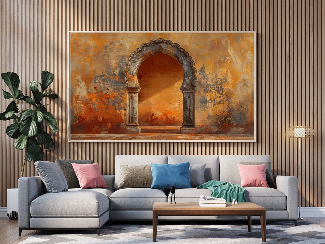 Tablou Canvas poarta orientala cu textura portocalie vie | The Print Studio