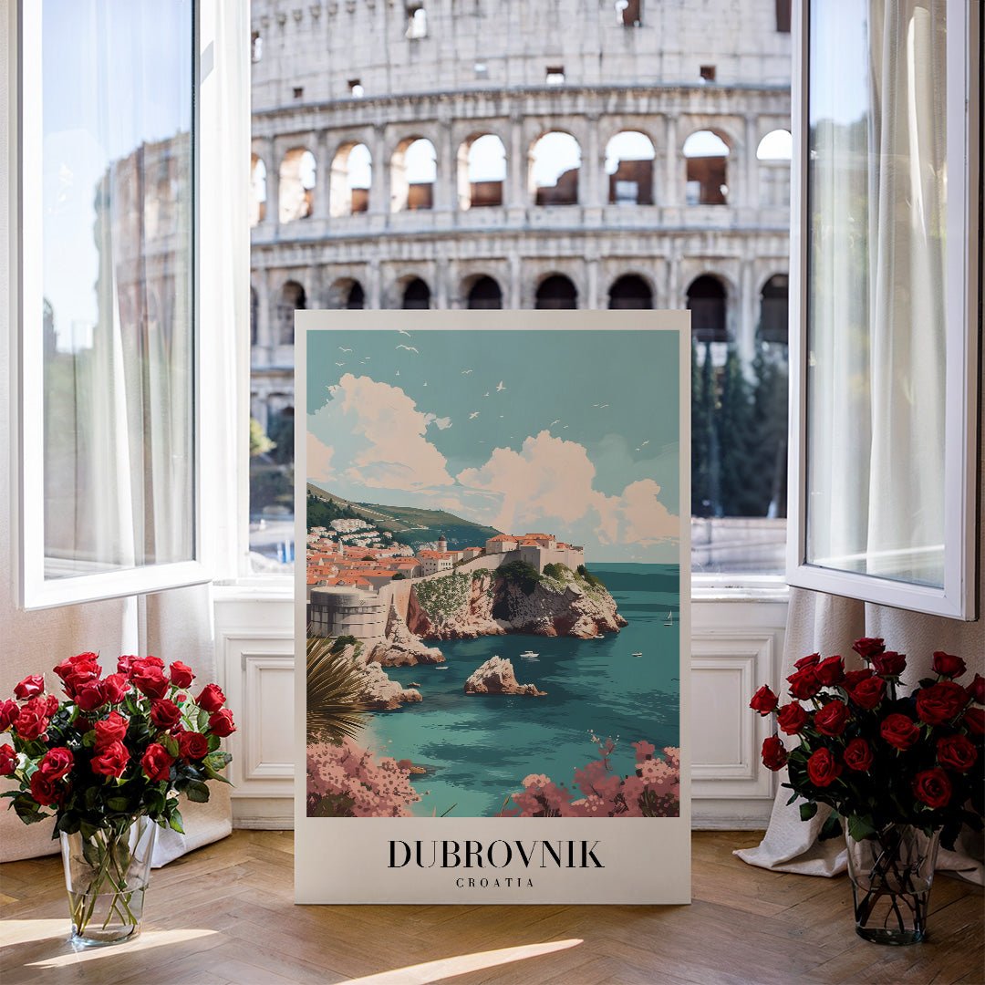 Tablou Canvas Print Dubrovnik coasta stancoasa mare azur stil ilustratie