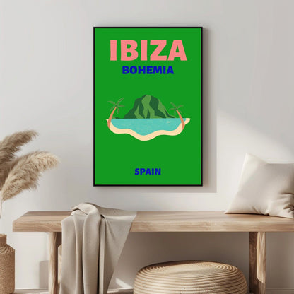 Tablou Canvas Ibiza plaja exotica de vis in stil retro | The Print Studio