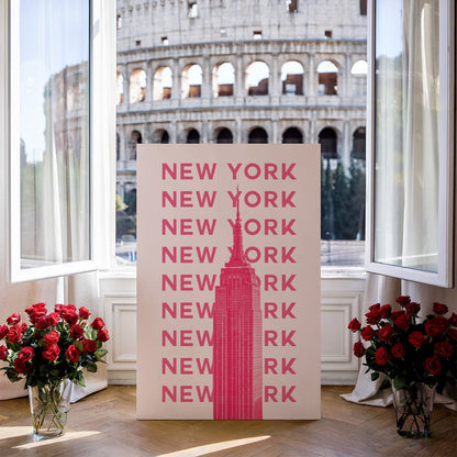 Tablou Canvas Empire State roz pe fundal modern New York | The Print Studio