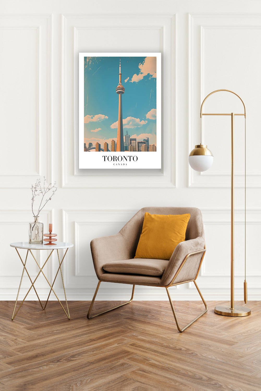 Tablou Canvas CN Tower Toronto pe cer albastru retro | The Print Studio