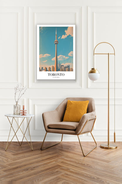 Tablou Canvas CN Tower Toronto pe cer albastru retro | The Print Studio