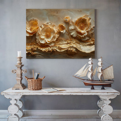Tablou Canvas flori luxuriante cu accente aurii si eleganta abstracta | The Print Studio
