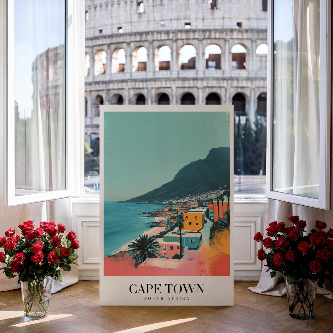 Tablou Canvas Print Cape Town ocean colorat si cladiri, stil artistic vibrant