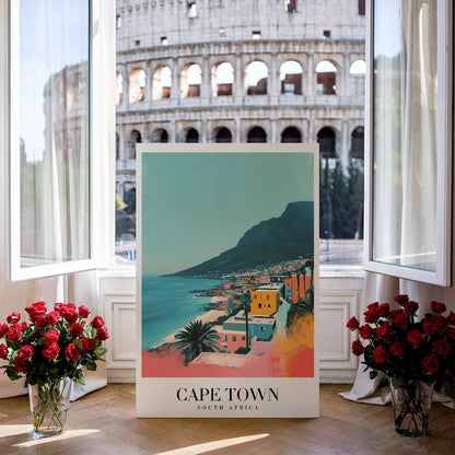Tablou Canvas Print Cape Town ocean colorat si cladiri, stil artistic vibrant