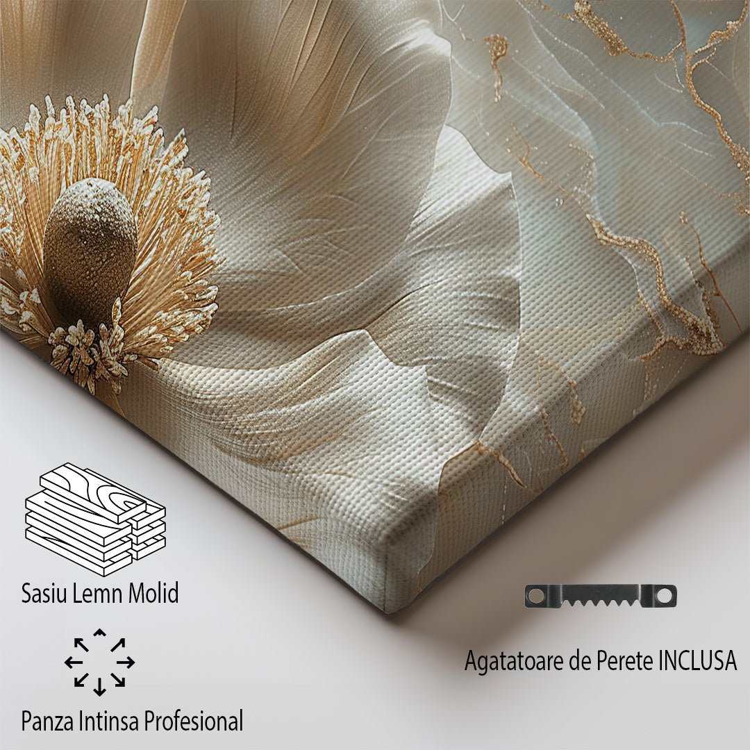 Tablou Canvas floare eleganta cu textura marmura aurie | The Print Studio