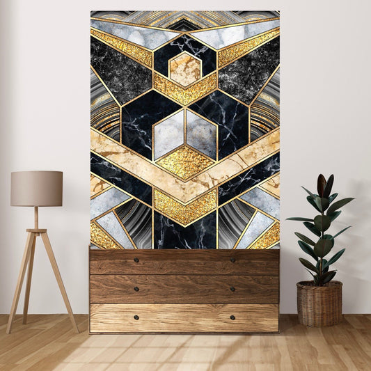 Tablou Canvas Black & Gold Geometric Art Deco Unic