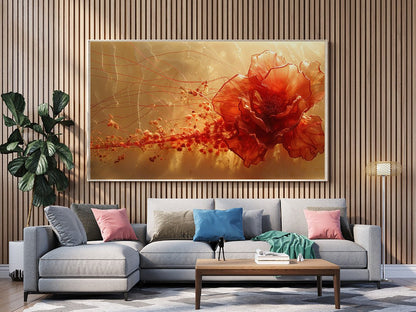 Tablou Canvas floare rosie delicata pe fond luminos abstract | The Print Studio