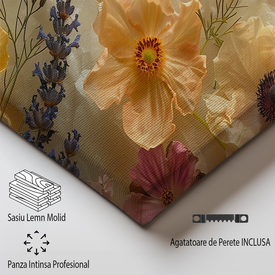 Tablou Canvas flori de camp vibrante pe fundal de lavanda | The Print Studio