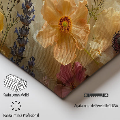 Tablou Canvas flori de camp vibrante pe fundal de lavanda | The Print Studio