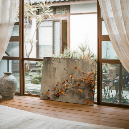 Tablou Canvas flori portocalii pe fundal de toamna vintage | The Print Studio