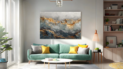 Tablou Canvas stralucire aurie pe texturi de piatra abstracta | The Print Studio