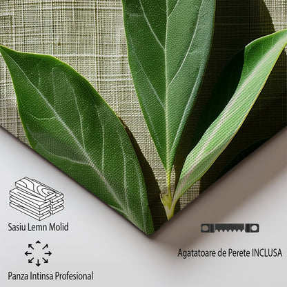Tablou Canvas frunze proaspete cu umbre line in verde realist | The Print Studio