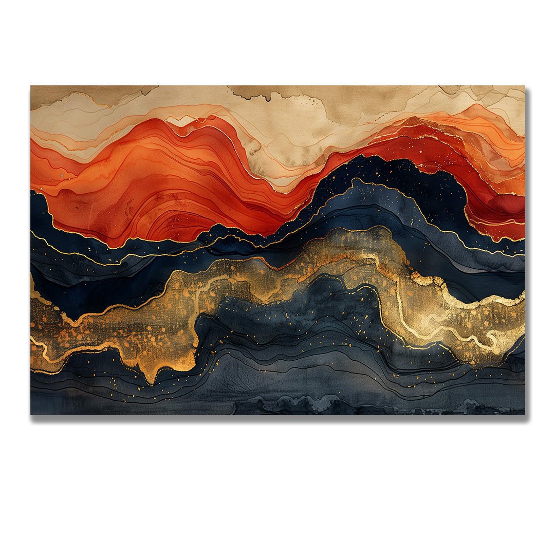 Tablou Canvas Munte Abstract in Albastru, Rosu si Galben Vibrant | The Print Studio