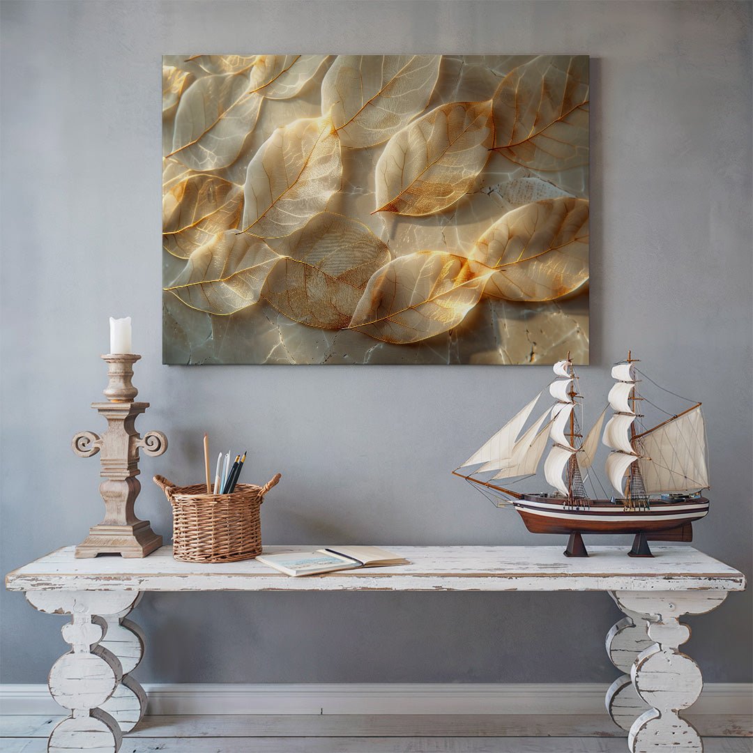 Tablou Canvas Frunze Aurii Stralucitoare Eleganta Naturala | The Print Studio