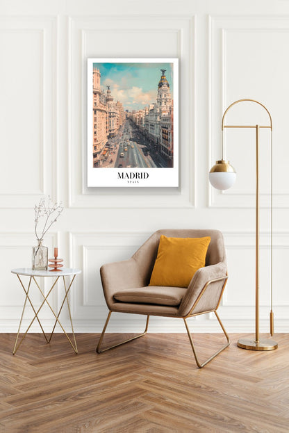 Tablou Canvas bulevard Madrid sub cer senin | The Print Studio