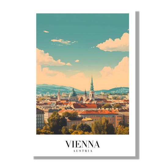 Tablou Canvas Print Viena cu turnuri si nori albi, stil vintage
