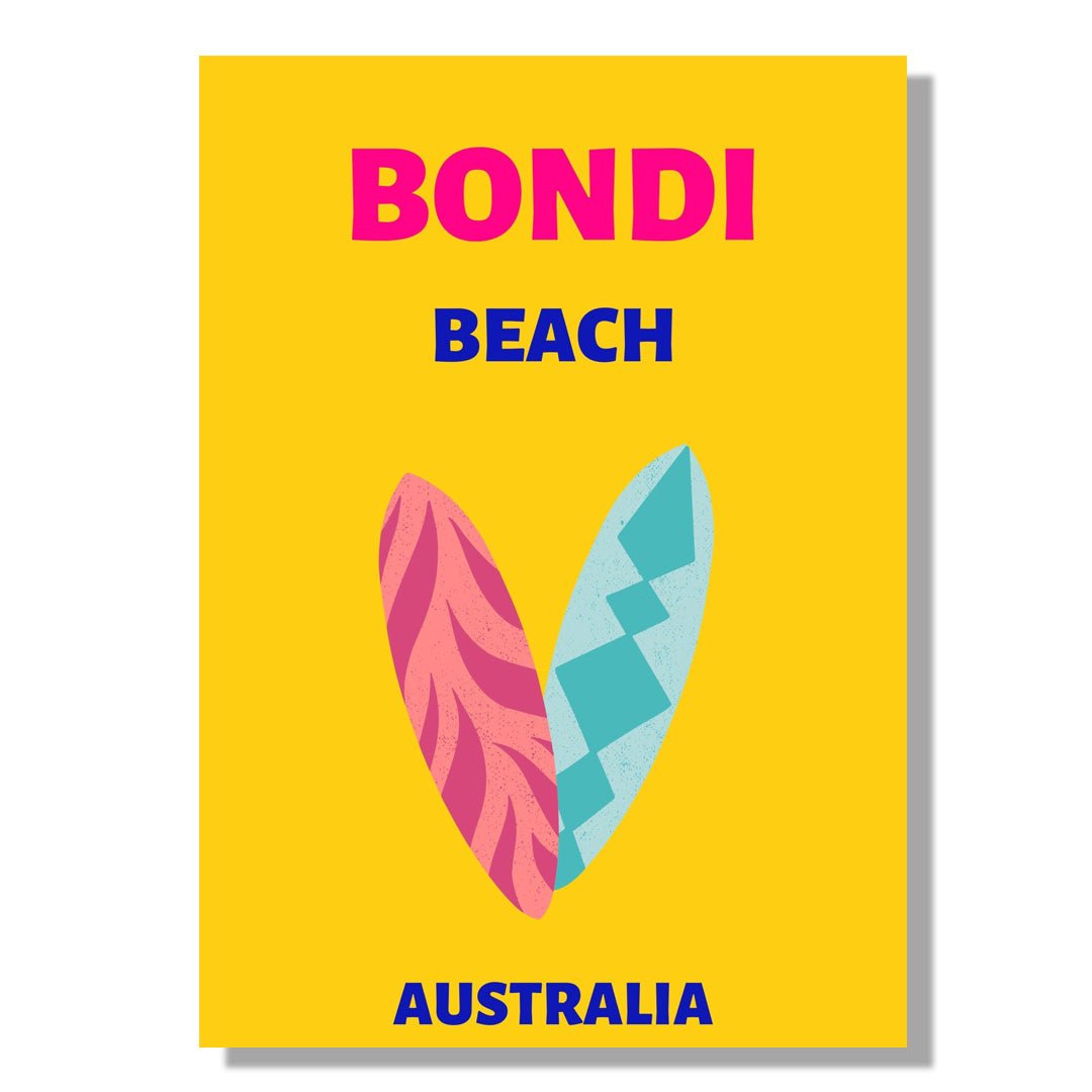 Tablou Canvas plaja Bondi relaxanta cu surferi colorata modern | The Print Studio