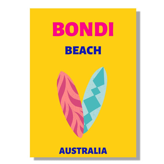 Tablou Canvas plaja Bondi relaxanta cu surferi colorata modern | The Print Studio