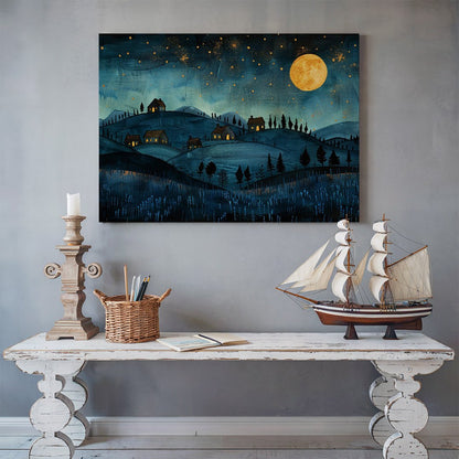 Tablou Canvas luna plina scaldata in luminile colinelor | The Print Studio