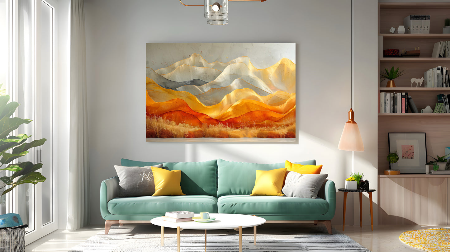 Tablou Canvas peisaj montan cu nuante calde si elemente abstracte | The Print Studio