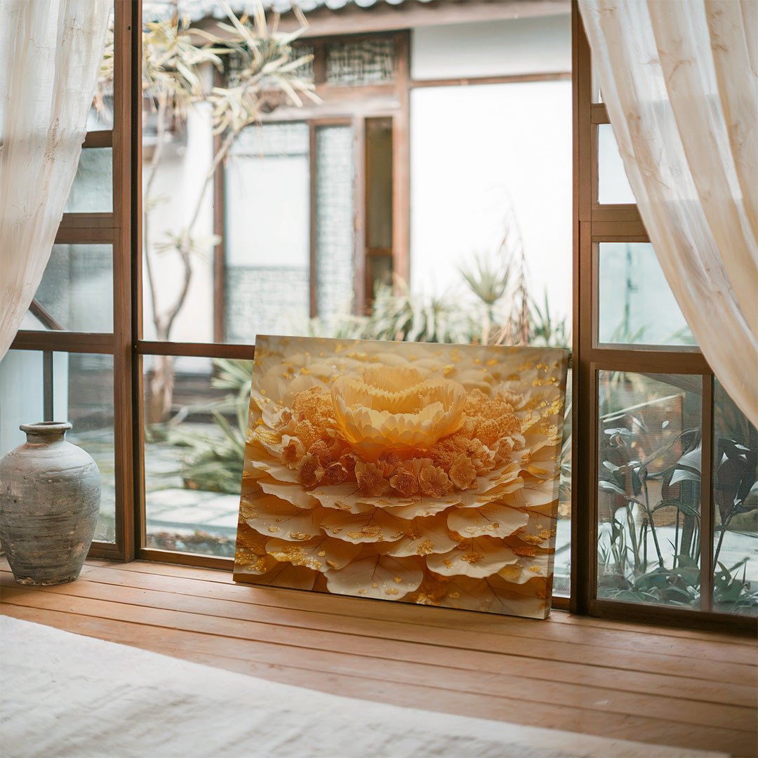 Tablou Canvas Floare Aurie cu Petale Elegante si Abstracte | The Print Studio