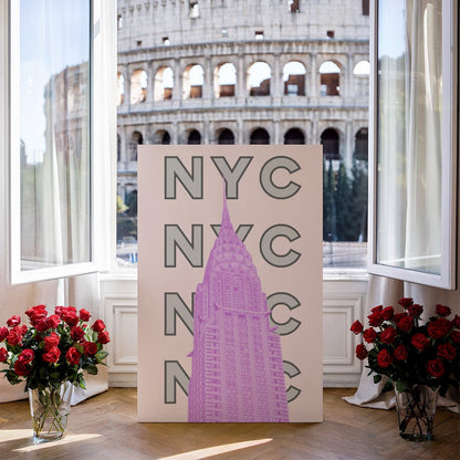 Tablou Canvas Print Chrysler roz NYC litere, stil modern