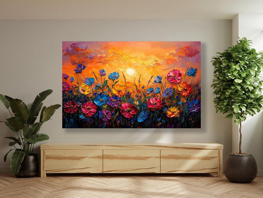 Tablou Canvas Natura "Apus Flori Multicolore" - Artă Perete Decorativă Unică