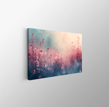 Tablou Canvas camp pastel cu flori roz sub cer senin | The Print Studio