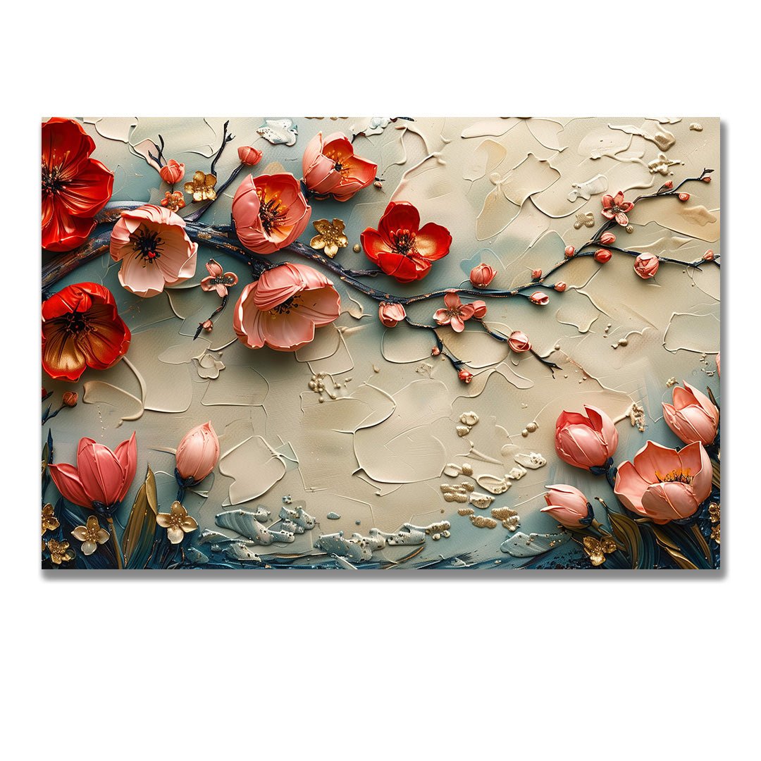 Tablou Canvas flori de primavara pe ramuri albastru pastel | The Print Studio