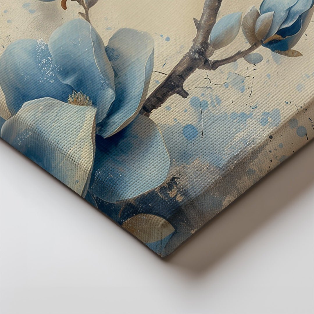 Tablou Canvas flori albastre magnolie pe ramuri in stil realist | The Print Studio