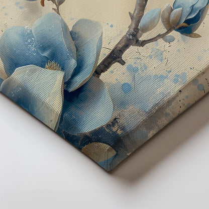 Tablou Canvas flori albastre magnolie pe ramuri in stil realist | The Print Studio