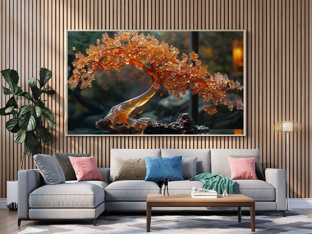 Tablou Canvas arbore stralucitor in lumini aurii abstracte | The Print Studio