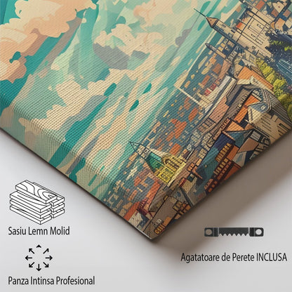 Tablou Canvas Print Dublin cer albastru si nori pufosi stil artistic