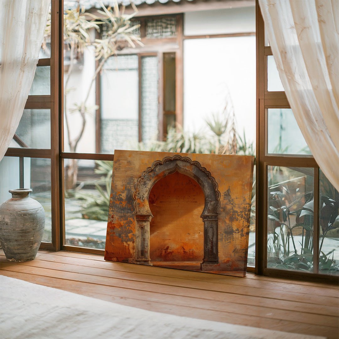 Tablou Canvas poarta orientala cu textura portocalie vie | The Print Studio