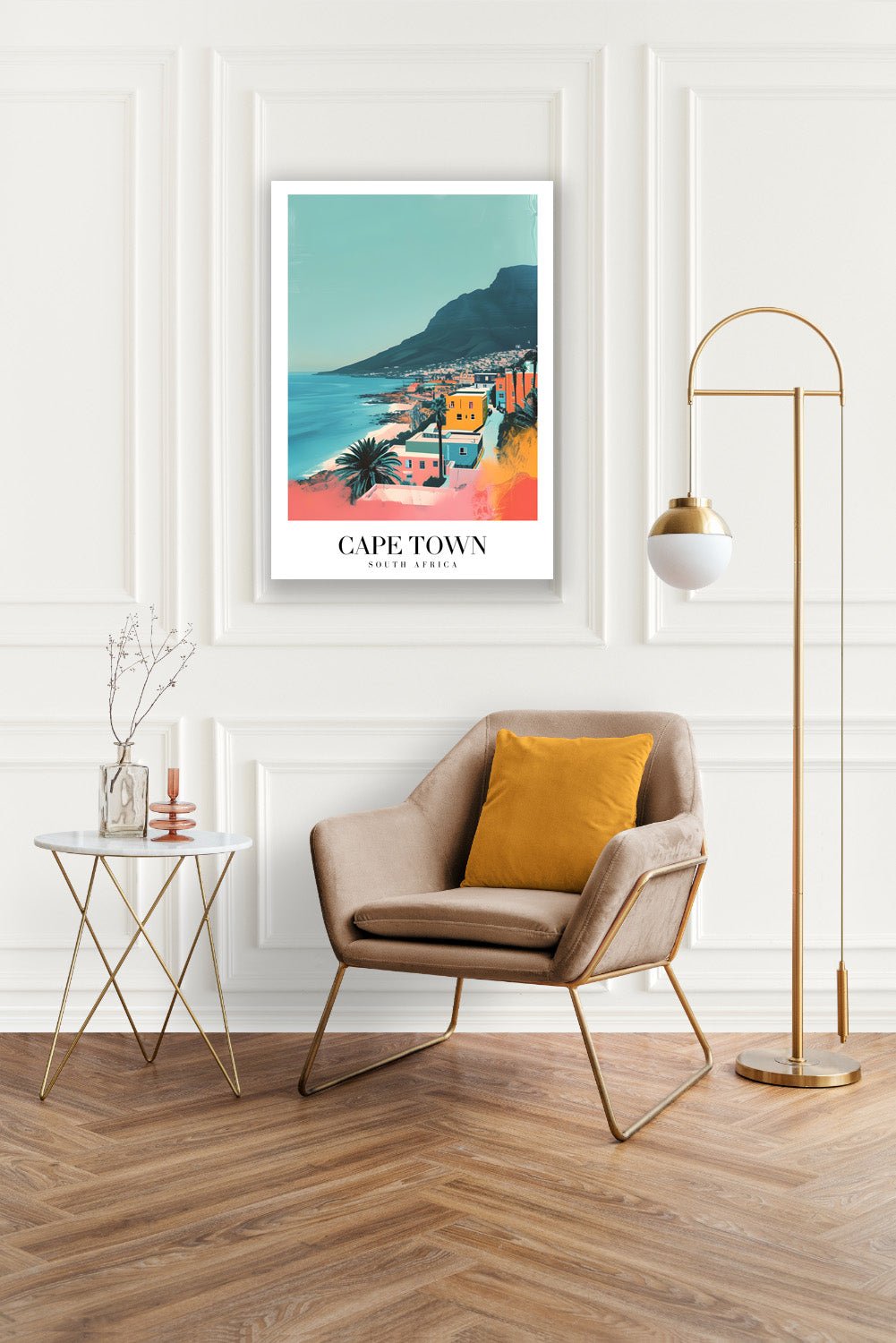 Tablou Canvas Print Cape Town ocean colorat si cladiri, stil artistic vibrant