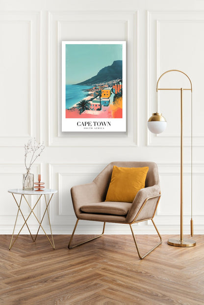 Tablou Canvas Print Cape Town ocean colorat si cladiri, stil artistic vibrant