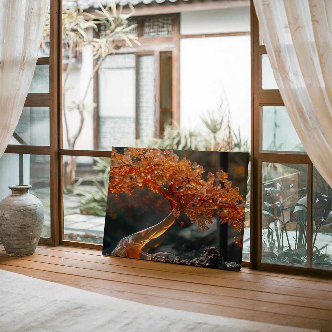 Tablou Canvas arbore stralucitor in lumini aurii abstracte | The Print Studio