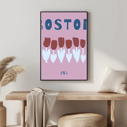 Tablou Canvas lalele vibrante stil grafic in peisaj american | The Print Studio