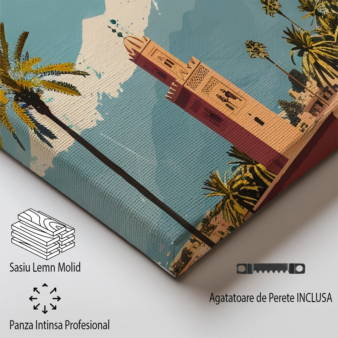 Tablou Canvas Print Marrakech apus vibrant palmieri stil ilustrativ