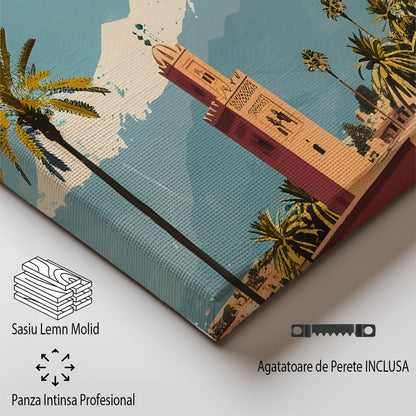 Tablou Canvas Print Marrakech apus vibrant palmieri stil ilustrativ