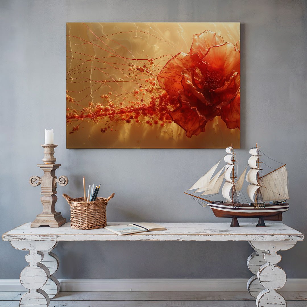 Tablou Canvas floare rosie delicata pe fond luminos abstract | The Print Studio