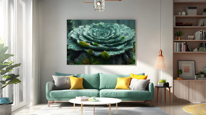 Tablou Canvas floare sculptata pe fond de muschi verde vibrant | The Print Studio