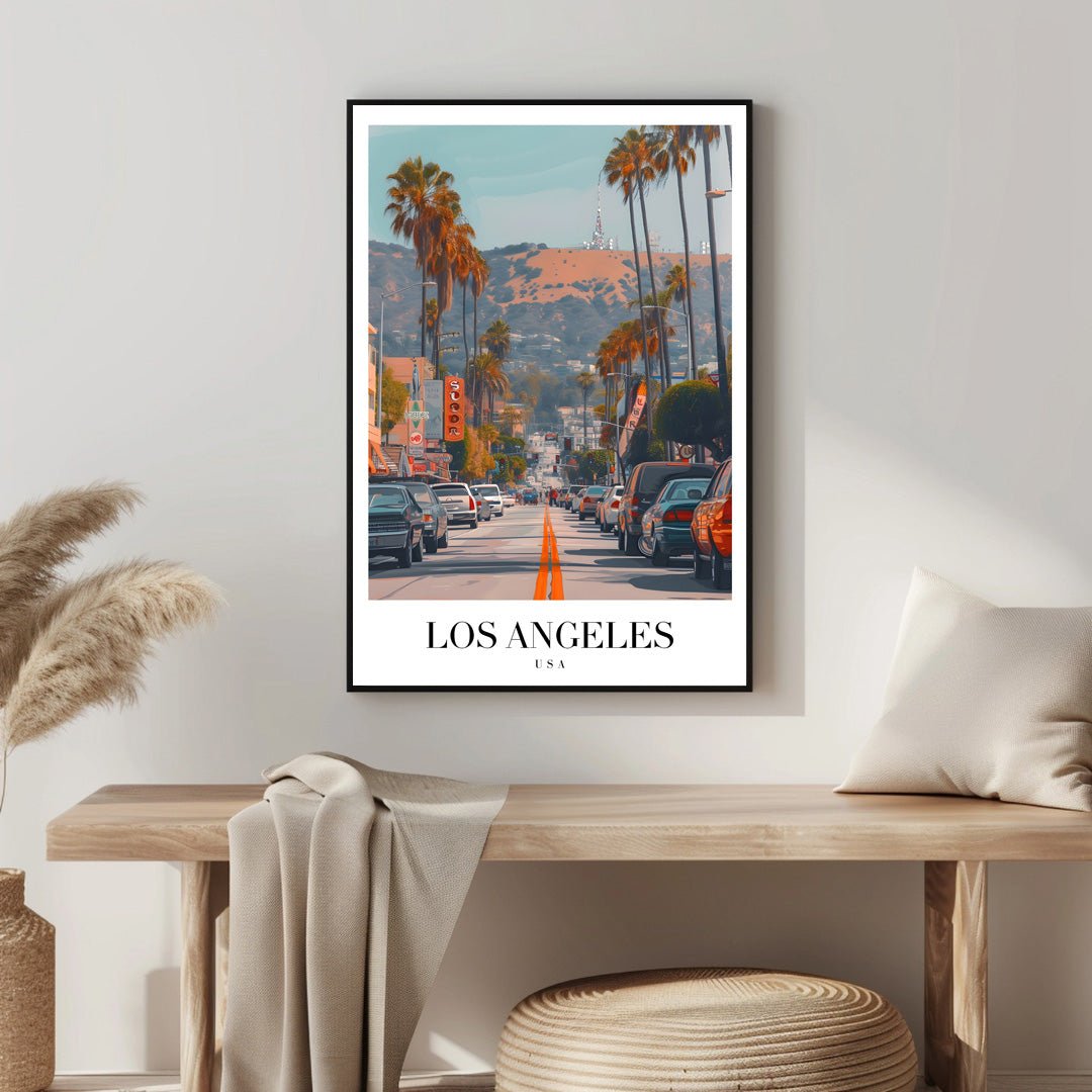 Tablou Canvas Los Angeles palmieri pe strada aglomerata retro | The Print Studio